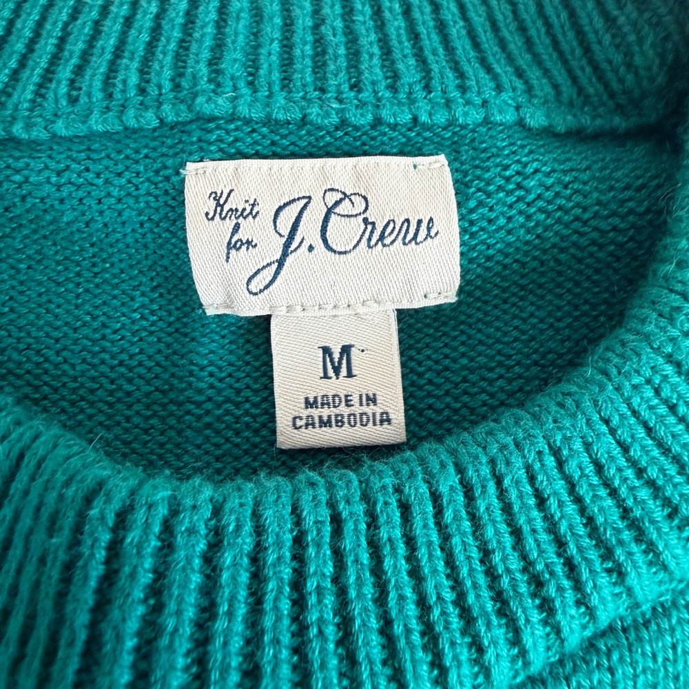 J.Crew‎ Mens Medium Teal Green 100% Cotton Crewneck Knit Sweater Long Sleeve - Picture 2 of 4